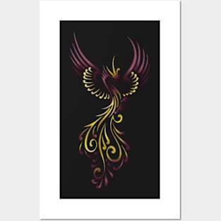 Gold-Purple Flying Phoenix Posters and Art